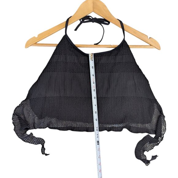 NWT S/M French Swim Wrap Skirt Halter Set Black Stretch Tie Back Lined - Picture 5 of 11